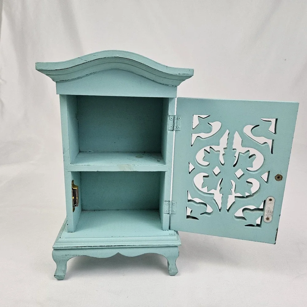 Jewelry Cabinet Armoire Door W/ Shelf Storage Painted Distressed Wood Victorian
